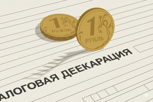 Две монеты, лежащие на стопке бумаг (налоговая декларация)